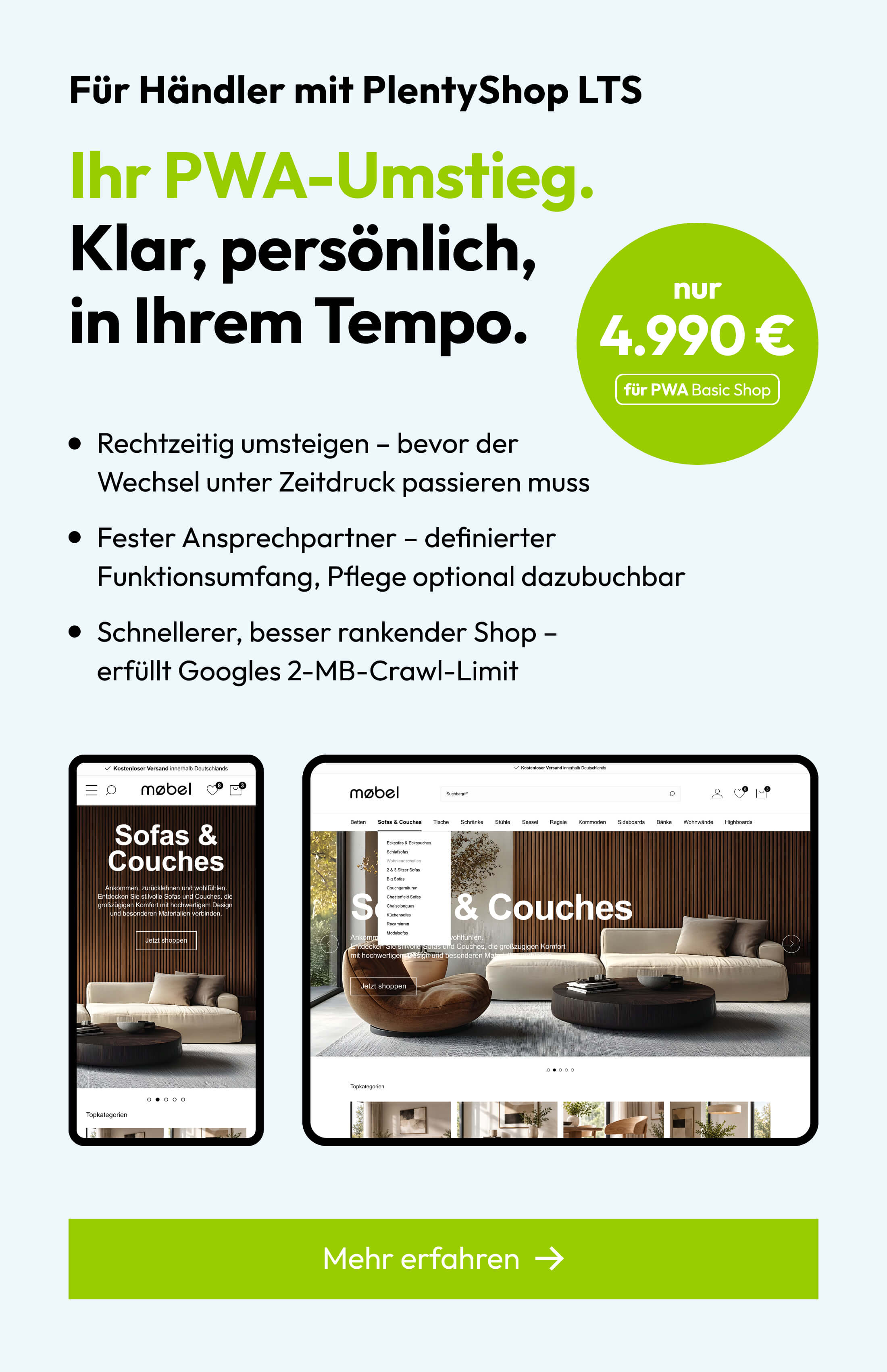 PWA-Umstieg für PlentyShop-LTS-Händler: PWA Basic Shop ab 4.990 €